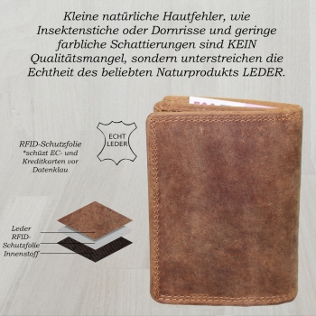 flevado Geldbörse Unisex Damen Herren Echt Leder RFID Schutz Hellbraun